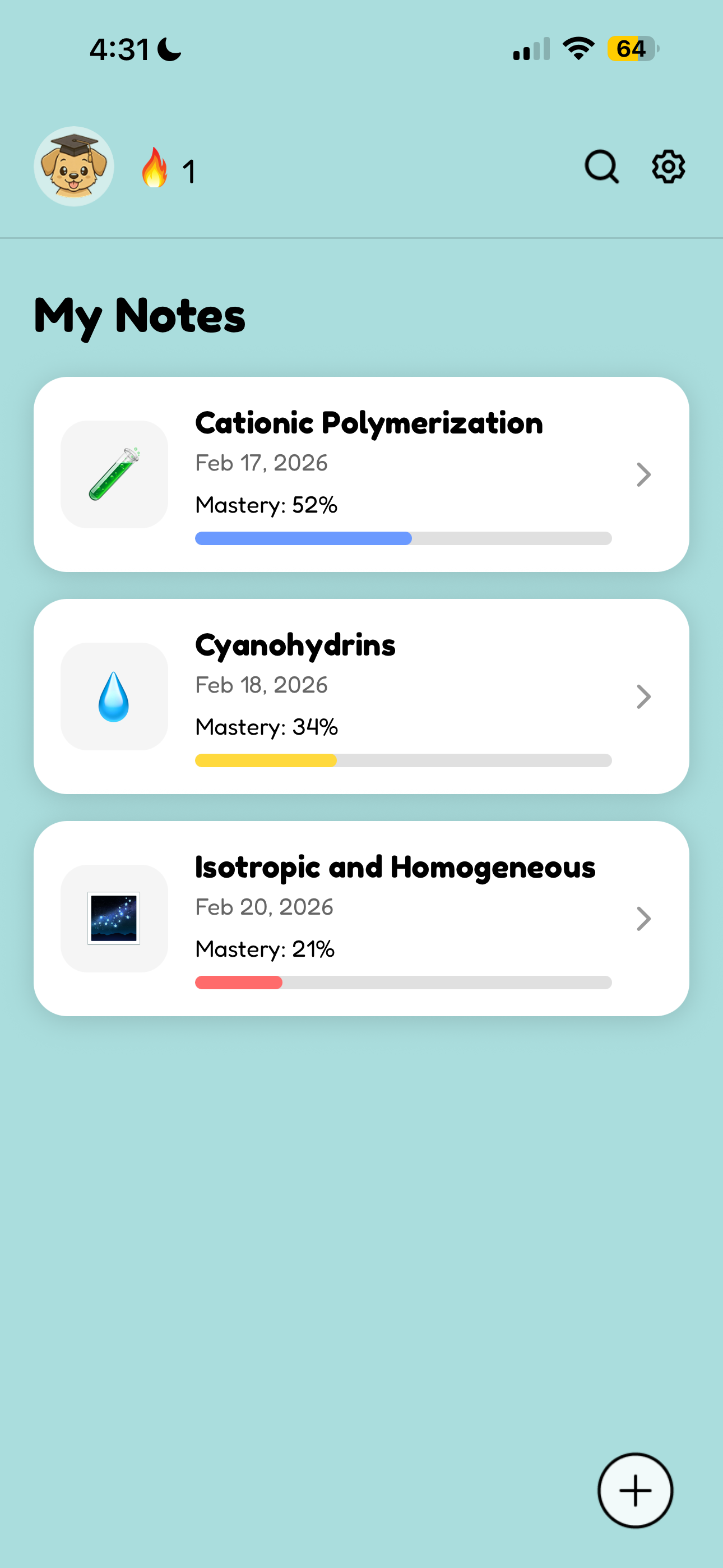 StudyPup app – Cationic Polymerization note with flashcards, quiz, tutor and study tools